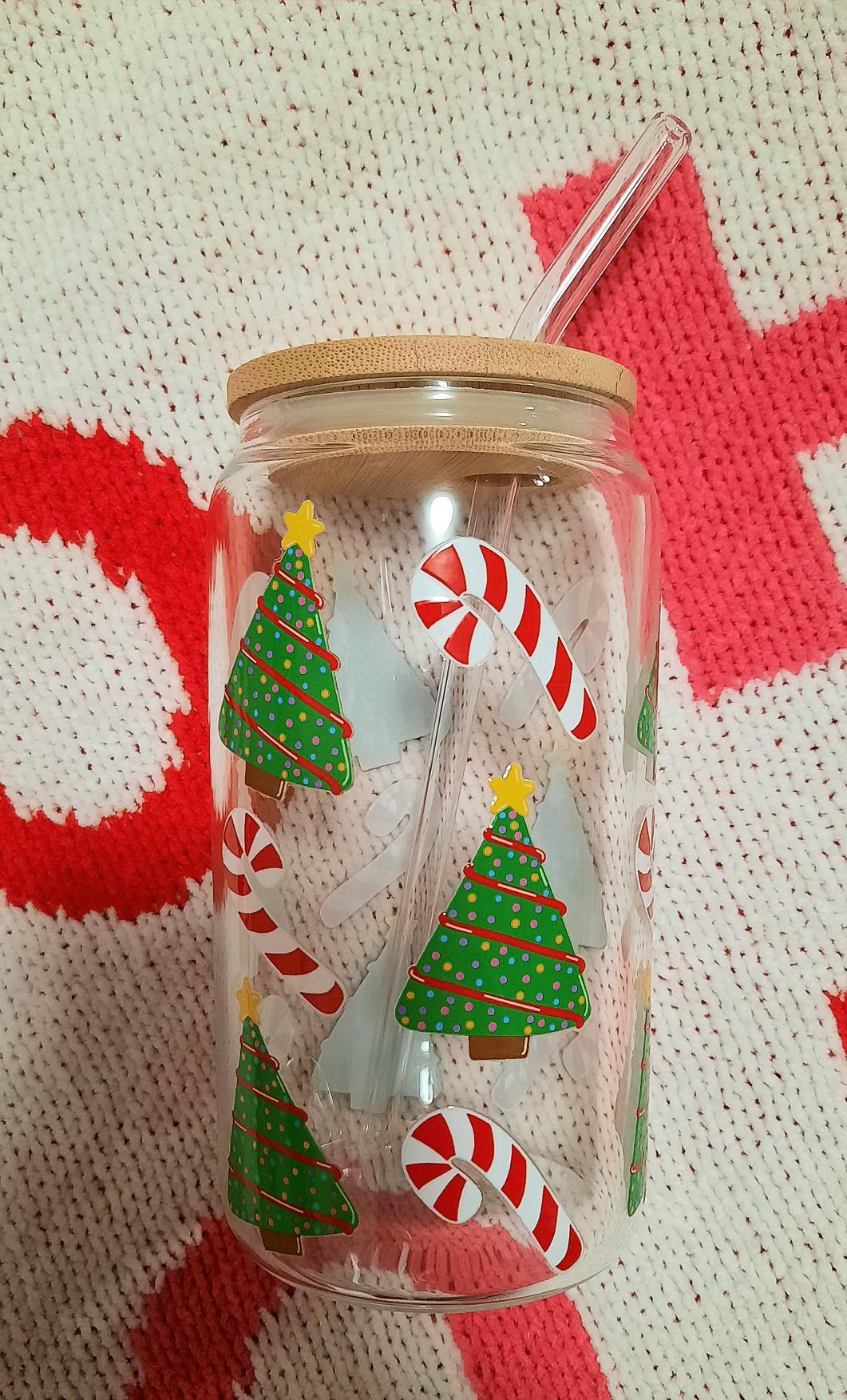 ☕️🌲Verre à café "Canne de bonbon et sapin"🌲☕️