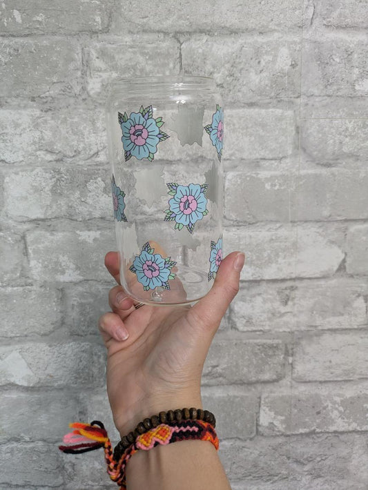 🩵Verre à café "Fleurs bleues"🩵